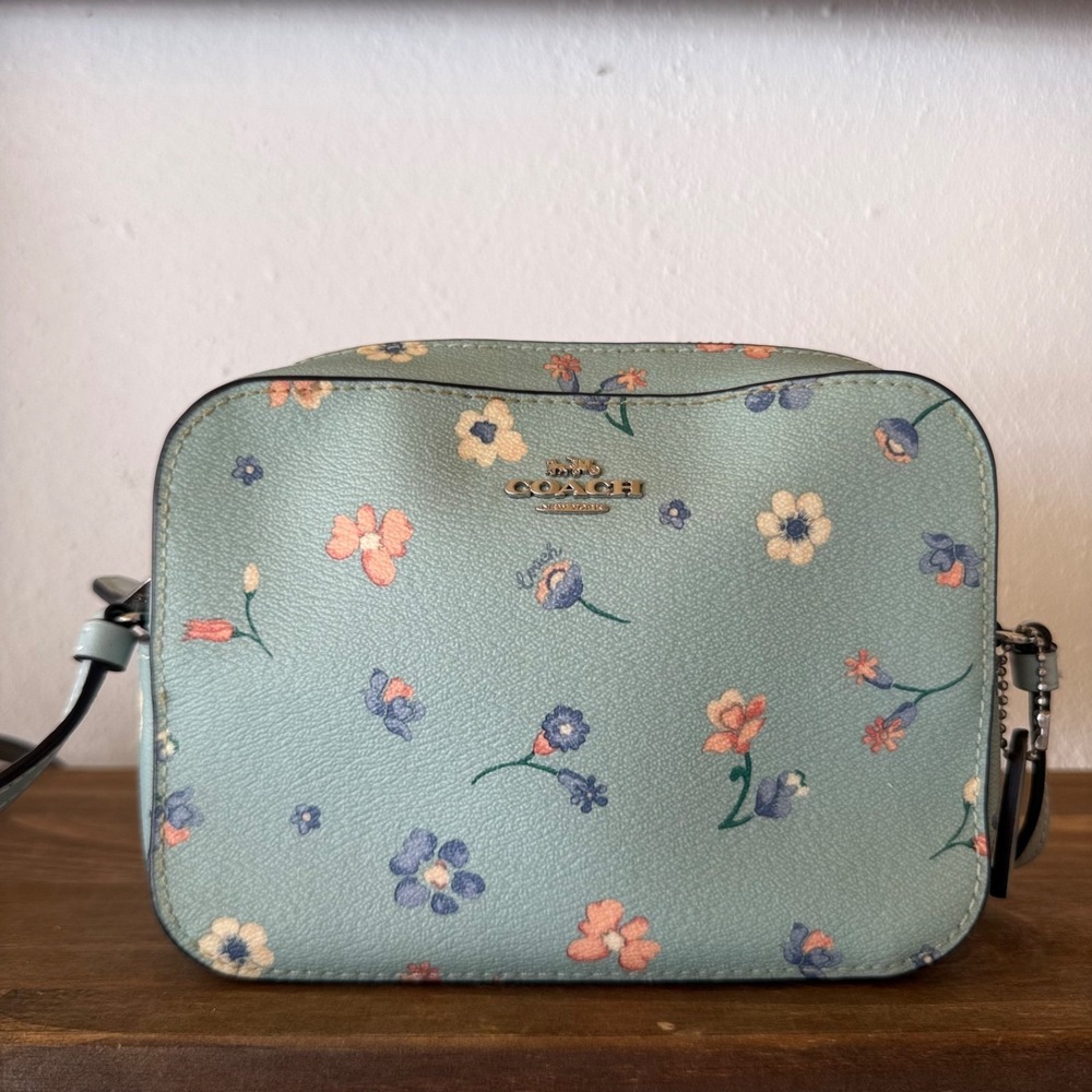 Coach C8699 Mystical Floral Print Mini Camera Crossbody Bag Light‎ Teal